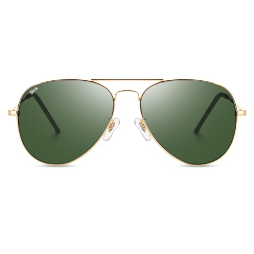 Image of GYNK Men's Aviator Sunglasses | Toughened Glass Lens | UV400 Protection | Lightweight Metal Frame Pilot Sunglasses for Driving, Travel, Outdoor Activities & Daily Wear