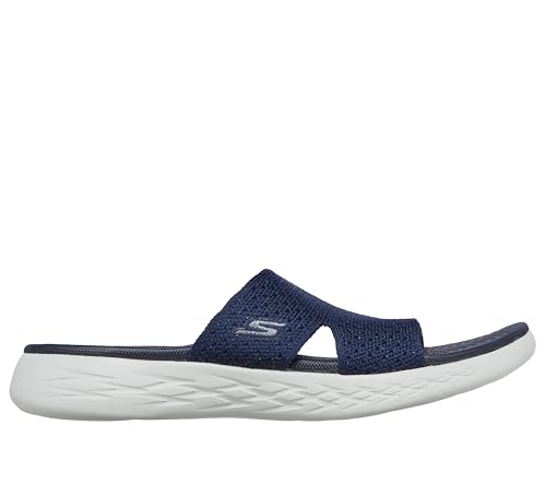 Skechers Womens On-the-go 600 Stretch Knit Slide Sandal, Navy, 8 US