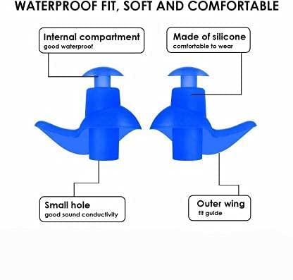 Image of Silicone Earplugs for Swimming Bathing and Sleeping, Professional Noise Reduction Reusable Silicone Swim Earplugs for Adult Swimmers Children Diving (Pack of 2) (Blue)