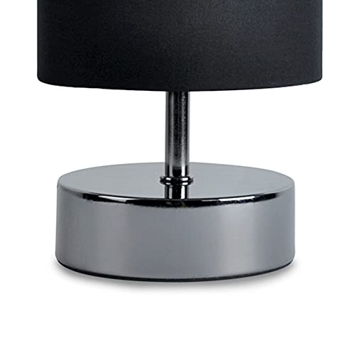 Pair of - Modern Black Chrome Touch Dimmer Bedside Table Lamps with Polycotton Black Light Shades