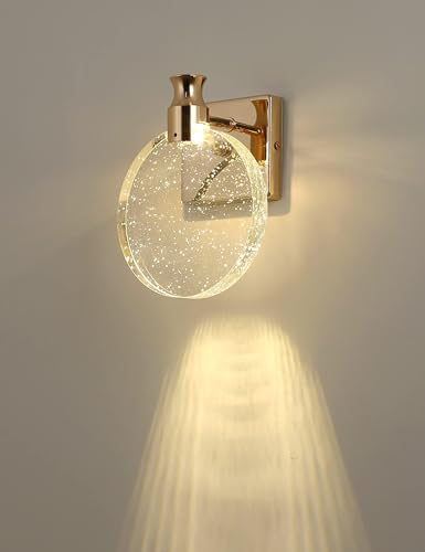 Image of Aomesinc Crystal Wall Sconce Nordic Style LED Wall Lamps Simple Creative Lights for Living Room Bedroom Bedside Dresser Bathroom Corridor(A,Golden,Large)