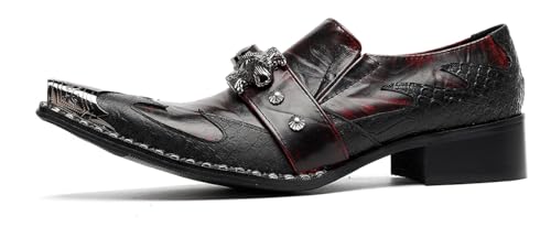 Santimon Men’s Slip On Leather Loafers with Metal Toe & Dragon Jewel Buckle – Vintage Punk Dress Casual Gothic Flame Shoes for Wedding, Party, Stage2