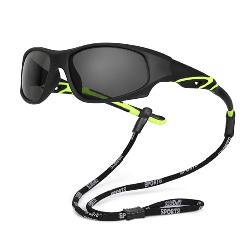 Hifot Polarisées Lunettes de soleil Enfant Anti UV400 Lunettes de Soleil Caoutchouc Flexible Lunettes de Sport pour 3-12 ans Garçon et Fille + Cordons à...
