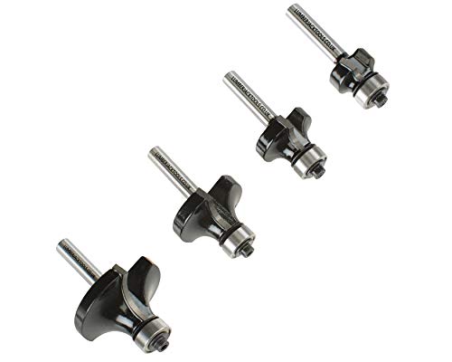 LUMBER JACK 4 Piece Round Over Router Bits 1/4 Shank, Roundover Beading Router Bit Set, Tungsten Carbide, Corner Rounding Edge-Forming, Round Over Edging (1/4", 3/8", 1/8",1/2")