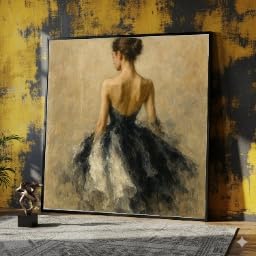 Tableau de ballerine en robe de tulle noir impressionniste 40x40 cm