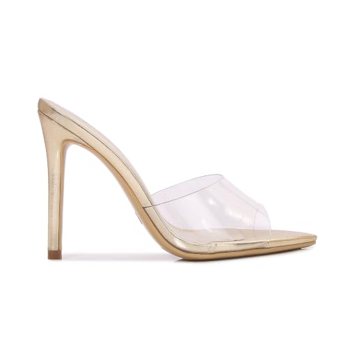 Image of Women Clear Pointed Toe Sandals Stiletto Heels Transparent Strap High Heels Slip on Mules for Women