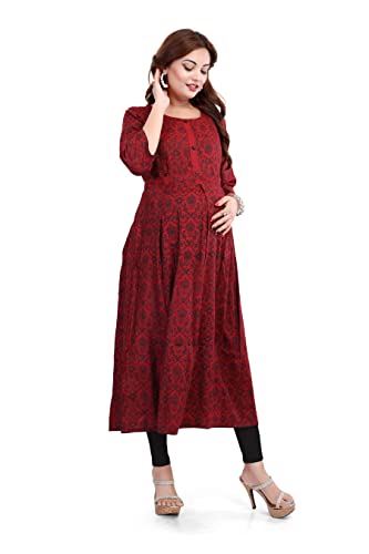 Image of B2F Women's Cotton Rayon A-Line Feeding Kurta Maternity Kurta, Feeding Kurti with Zip