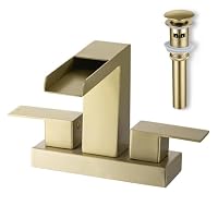 HAMOLER Waschtischarmatur Wasserfall-Design – Gebürstetes Gold, 10,2 Cm Zentralsatz, Inkl. Pop-Up Ablauf