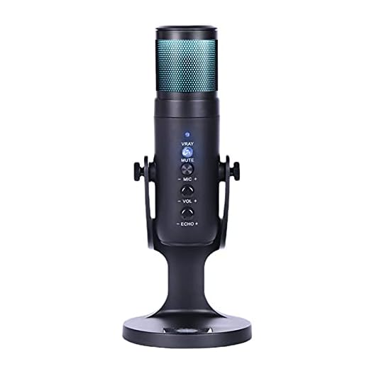 Snario Microfone Condensador USB Mesa Desktop Microfone RGB com Suporte Computador PC Microfone Plug & Play com Luzes Coloridas Controle de Volume Conexão de fone de ouvido