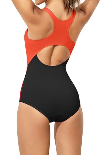 Image of Beautikini Period Swimwear One Piece Leakproof Menstrual Swimsuit Racerback Color Block Bathing Suit for Teen Girls Women