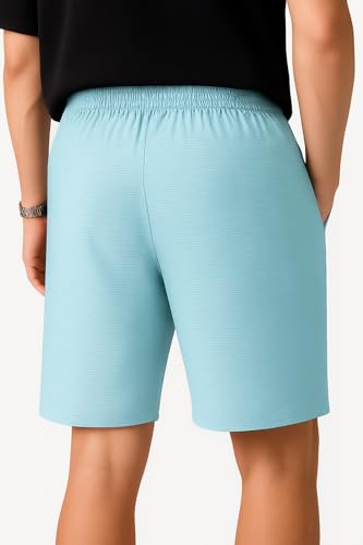 Image of Vogaan Men's Casual Slim Fit Shorts | Stylish Knee-Length Shorts with Elastic Waist | Summer Wear Short with Side Pockets for Gym Travel & Outdoor