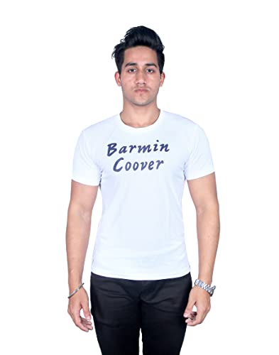Barmin coover White Checked t t-Shirt Italic Black Logo Printed (X-Large)