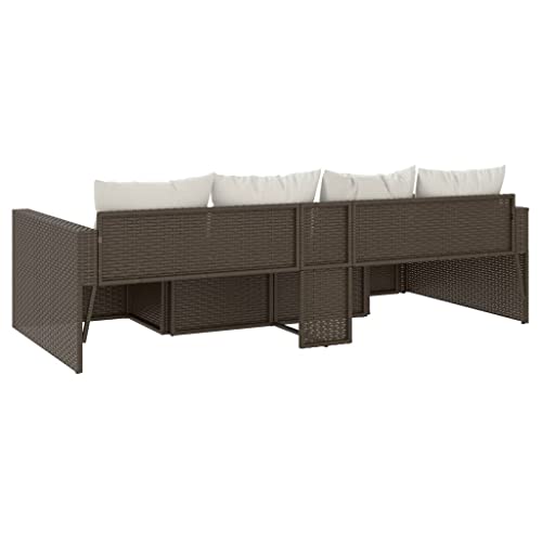 Canapé en polyrotin marron résistant aux intempéries avec coussins denses - 7