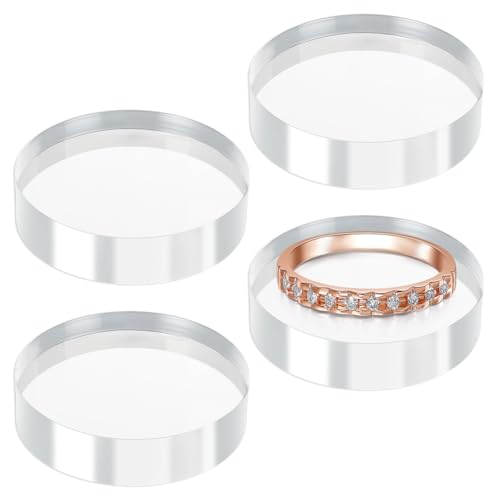 arricraft - arricraft 4 Pcs Bureau plat rond acrylique piédestaux d'affichage, 4" x 4" x 1" clair poli bijoux stand stand de présentation base pour bijoux parfum bague gâteau