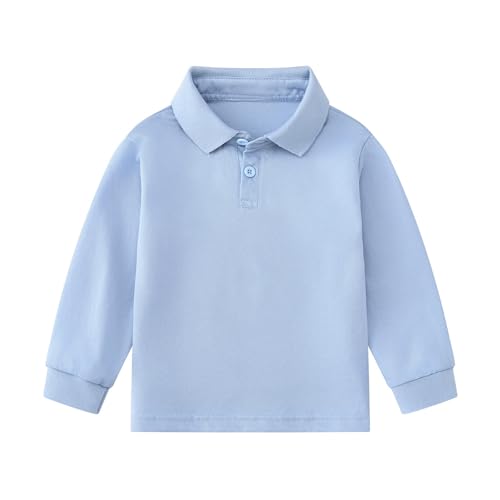 Polo à manches longues pour enfant - Décontracté - Couleur unie - Pour filles et garçons - Polo gentleman - Haut basique - Printemps - Uniforme scolaire - 1-12 ans - Automne, bleu, 3-4 ans