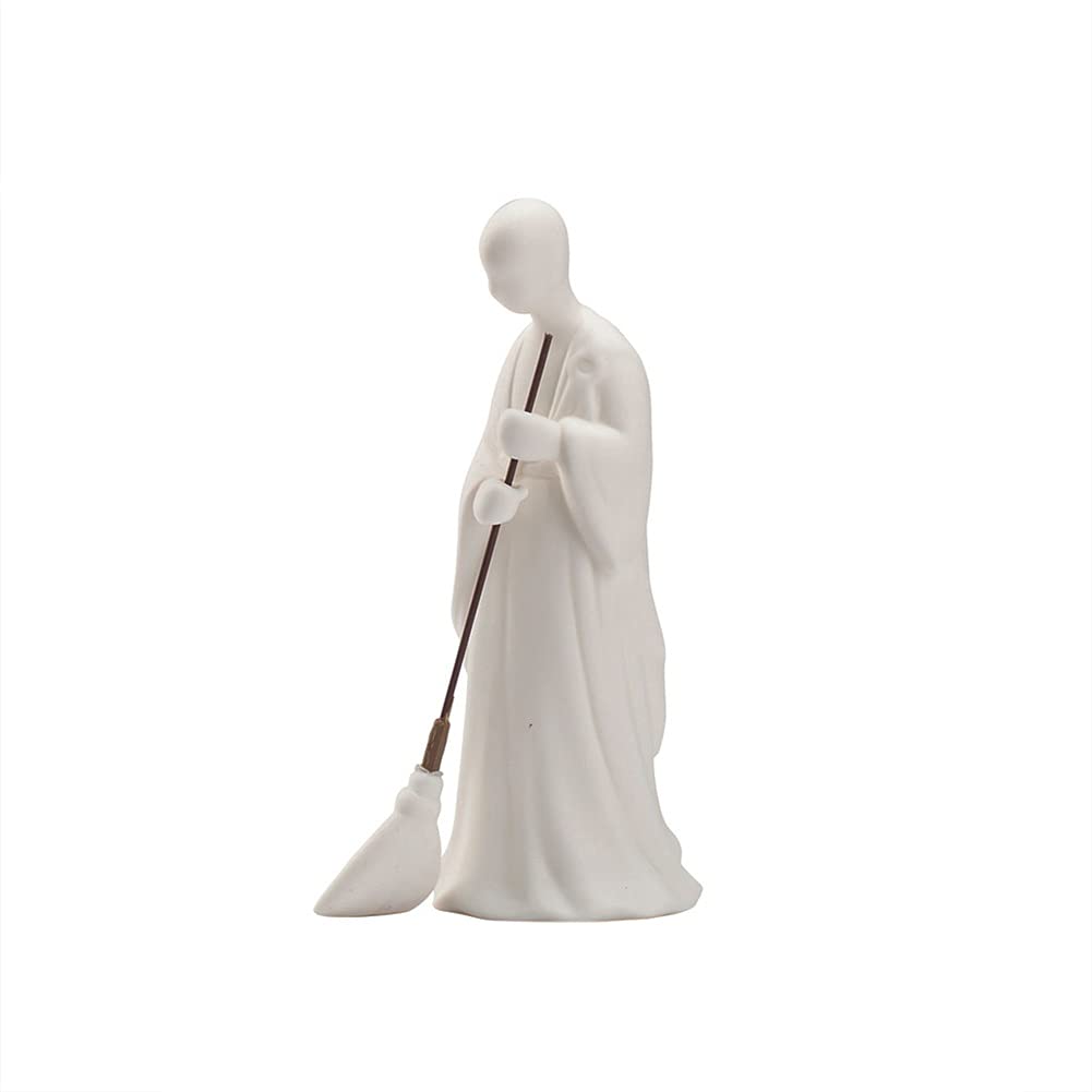 Decoración de escritorio de estantería Porcelana blanca Little Monk Desktop Ornamentos Adornos Zen Sweep Desktop Ornamentos Sala de estar Oficina Adornos Soporte Escritorio Oficina Decoración