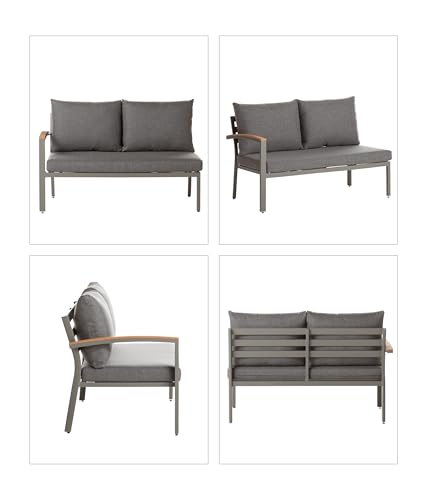 Dehner Garten-Lounge Colmar, 4-teilig, 5-Sitzer, inkl. Tisch und Polster, Aluminium/FSC®-zertifiziertes Teakholz/Olefin, grau/braun