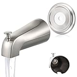 Enhon Universal Bathroom Tub Spout with Metal Tub Spout Cover Ring, 5 1/4 Inches Reach Wall Front Mount Tub Spout with Shower Diverter 1/2'' IPS Inside Thread Bathtub Faucet Spout (Brushed Nickel)