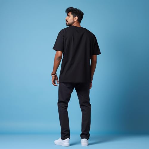 Image of Prabhubhakti Men's Oversized Shree Ram ji 3D Printed Black T-Shirt | Back Print Drop Shoulder Pure Cotton Oversized Tshirt for Men