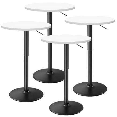 Image of Furmax Bistro Pub Table Height Adjustable Round Bar Table 27.4-36 Inches, 360Swivel Cocktail Table for Dining Room, Party, Cafe (4, White-Black)