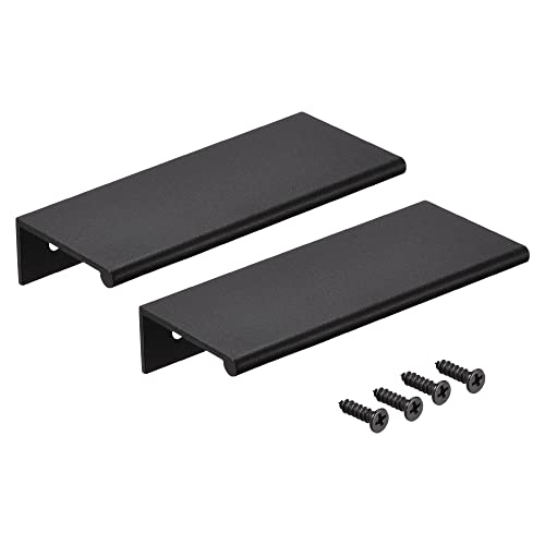 uxcell Edge Pull Handle 80mm x 40mm Aluminum Alloy Thicken Type Cabinet Pull Black 2 Pcs