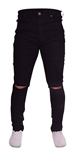Newfacelook Mens Jeans Ripped Fashion Denim Jeans Pants Black F0010 W30 L34