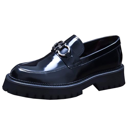 Men's Round-Toe Loafers, Genuine Leather Boat Shoes, Buckle Walking Shoe Casual Leather Shoes for Male