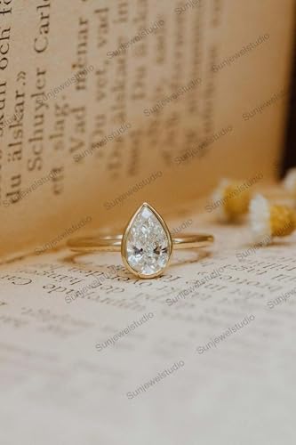 Bezel Set Pear Cut Solitaire Moissanite Engagement Ring 1.5ct Moissanite in 14K Solid Gold Ring Minimalist Statement Single Stone Jewelry Daily Wear Gift For Mother2