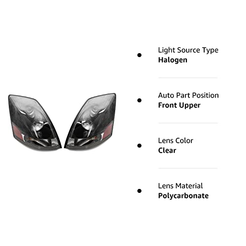 Epic Lighting Amoe Replacement Black Bezel Headlights Assembly Compatible With Volvo 2004-2018 Vnl 04-18 Vnm 04-15 Vn Semi Truck Heavy Duty [ 82329124 Vo2502156 82329127 Vo2503156 ] Pair #TOP5