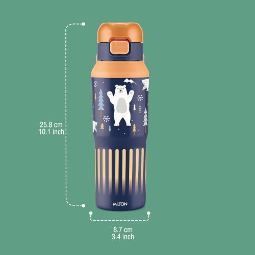 Image of Milton Steel Helio 600 Thermoware Water Bottle 520 ml with One Touch Safety Lock & Twin Lid Sip or Gulp, Long Hours Hot & Cold, Leak Proof, ISI Certified, PU Insulated, for Kids, School, Light Orange