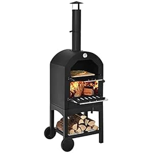 Outdoor pizzaoven, draagbare houtvuur pizzamaker met waterdichte hoes, schoorsteen en houtskoolbarbecue, camping…