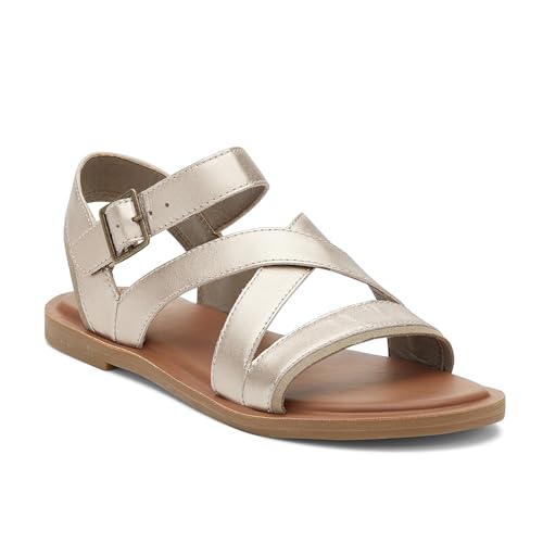 Image of TOMS Women's Sloane Sandal, Leather /Suede Upper, Light Gold Metallic Leather /Suede, 5.5B