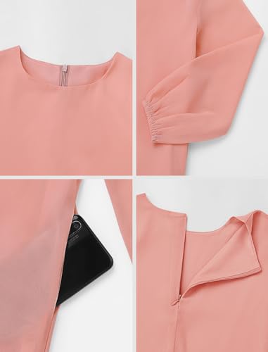 IKADEX Muslim Dress for Girls Islamic Prayer Abaya Long Sleeve Solid Color Chiffon Kaftan Robe Dresses with Hijab and Pocket4