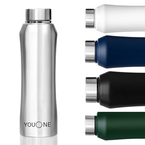 Image of YOUONE Stainless Steel Water Bottle (1 Litre, Set of 1)| Leak Proof Thunder for Fridge Home Office Travel School Kids Boys Girls Adults Sports Gym Yoga (Silver)