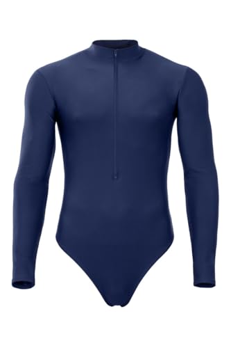 ML-Sport24 Herren Stringbody mit Kragen Frontreißverschluss lange Ärmel, matt, stretch, 80% Polyamid 20% Elasthan M, Schwarz