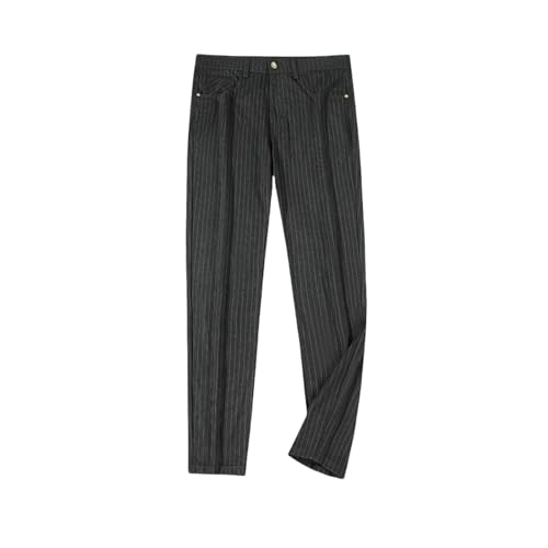 USTZFTBCL Men's Summer Thin White Striped Slim Straight Five-Pocket Casual Jeans