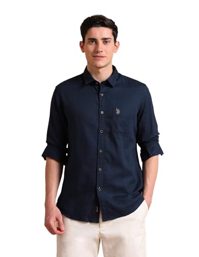 Image of U.S. POLO ASSN. Solid Regular Fit Shirts for Men - 100% Cotton, Full Sleeve Mens Casual Shirts