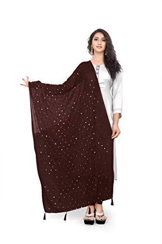 themilestocks TMS Woman's Embroidered Chiffon Dupatta Scarf Shawl Wrap Soft Indian Bridal Wedding (Coffee)