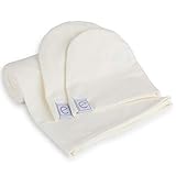 Ely's & Co. Cotton Knit Jersey Swaddle Blanket and 2 Beanie Baby Hats Gift Set, Large Receiving Blanket (Ivory)