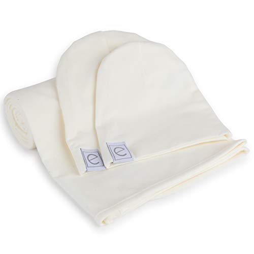 Image of Ely's & Co. Cotton Knit Jersey Swaddle Blanket and 2 Beanie Baby Hats Gift Set, Large Receiving Blanket (Ivory)