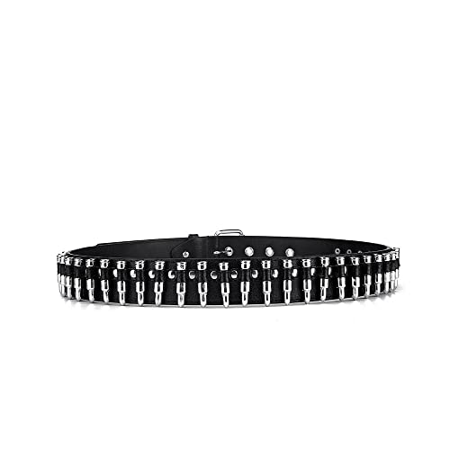 Bullet Studded Punk Rivet Belt - Black Leather Rock Belt with Silver Bullet for Women & Men3