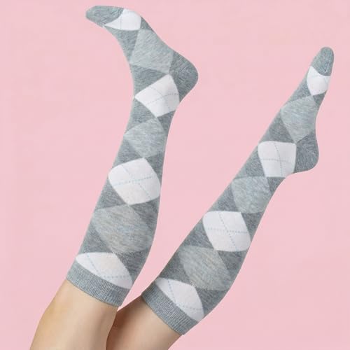 Image of Couver Women's Argyle Knee High Socks - Soft Acrylic Over the Calf Tube Style Socks for Casual Athletic - One Size