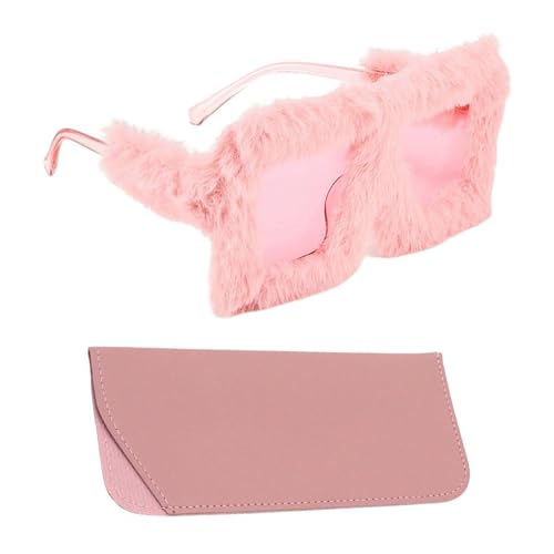 CHROMACRAFT 1 Gafas De Peluche Rosa Y 1 Bolsa De Gafas Rosa, Gafas Creativas, Gafas De Personalidad De Moda, Gafas De Fiesta