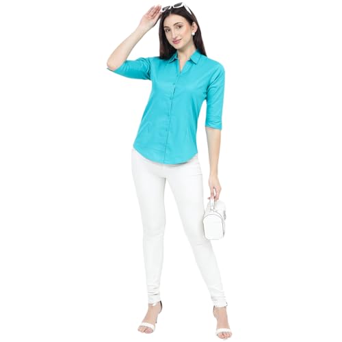 Image of Polycotton Women 3 /4 Sleeve Stylish Solid Western Offical Formal Shirt Casual Regular Fit Shirt for Women