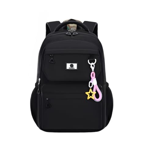 Mochila Feminina Escolar Passeio Resistente Coreano Grande Capacidade Impermeável sem chaveiro sem urso(Preto LT086)