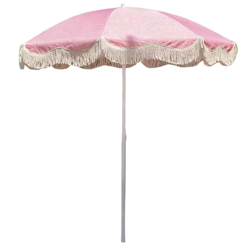 Parasol Ogrodowy Boho z Frędzlami, 200 cm, Parasol Plażowy z Korbką, żEbrami z Włókna Szklanego, Ochroną Przed Promieniowaniem Uv, do Ogrodu