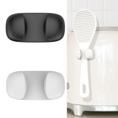 しゃもじホルダー しゃもじ立て スプーンホルダー 立て 炊飯器スプーンラック 吸引ラック 収納スタンド 粘着タイプ 取付簡単 空間節約 多機能 小物収納 紛失防止 使いやすい 【2個入りホワイトブラック】