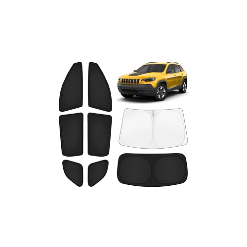 Image of KUST Car Window Shades for Jeep Cherokee 2014-2023 (No Grand Cherokee) Windshield Sun Shade Side Window Cover UV Block Privacy Protection Accessories for Camping Blackout Rear Back Full Set 8PCS