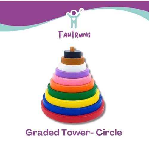 Tantrums Wooden Graded Tower Puzzle for Kids | Colorful Stacking Rings Montessori Toy for Toddlers | Early Learning Circle Tower for Hand–Eye Coordination & Motor Skills (Multicolour)
