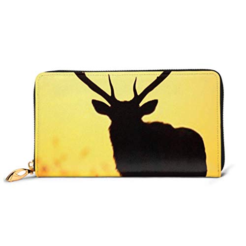 Preisvergleich Produktbild JHGFG Mode Handtasche Reißverschluss Brieftasche Elch Silhouette auf Berg Telefon Kupplung Geldbörse Abendkupplung Blockieren Leder Brieftasche Multi Card Organizer